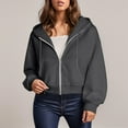 thumbnail image 2 of zaveiop Women's Long Sleeve Drawstring Full Zip Hooded Jacket Crop Sweatshirt (Z-Dark Gray, S), 2 of 6