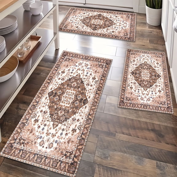 Kitchen Rugs Sets of 3 Non Slip Washable Kitchen Mats for Floor, Waterproof Kitchen Runner Rug, Floor Mat Carpet for Entryway, Laundry, Sink, Hallway, Bathroom