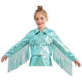 thumbnail image 3 of iiniim Girls Shiny Metallic Fringe Jacket Long Sleeve Sparkly Dance Tassel Jacket Coat Hip Hop Jazz Clothes Light Green 6, 3 of 6