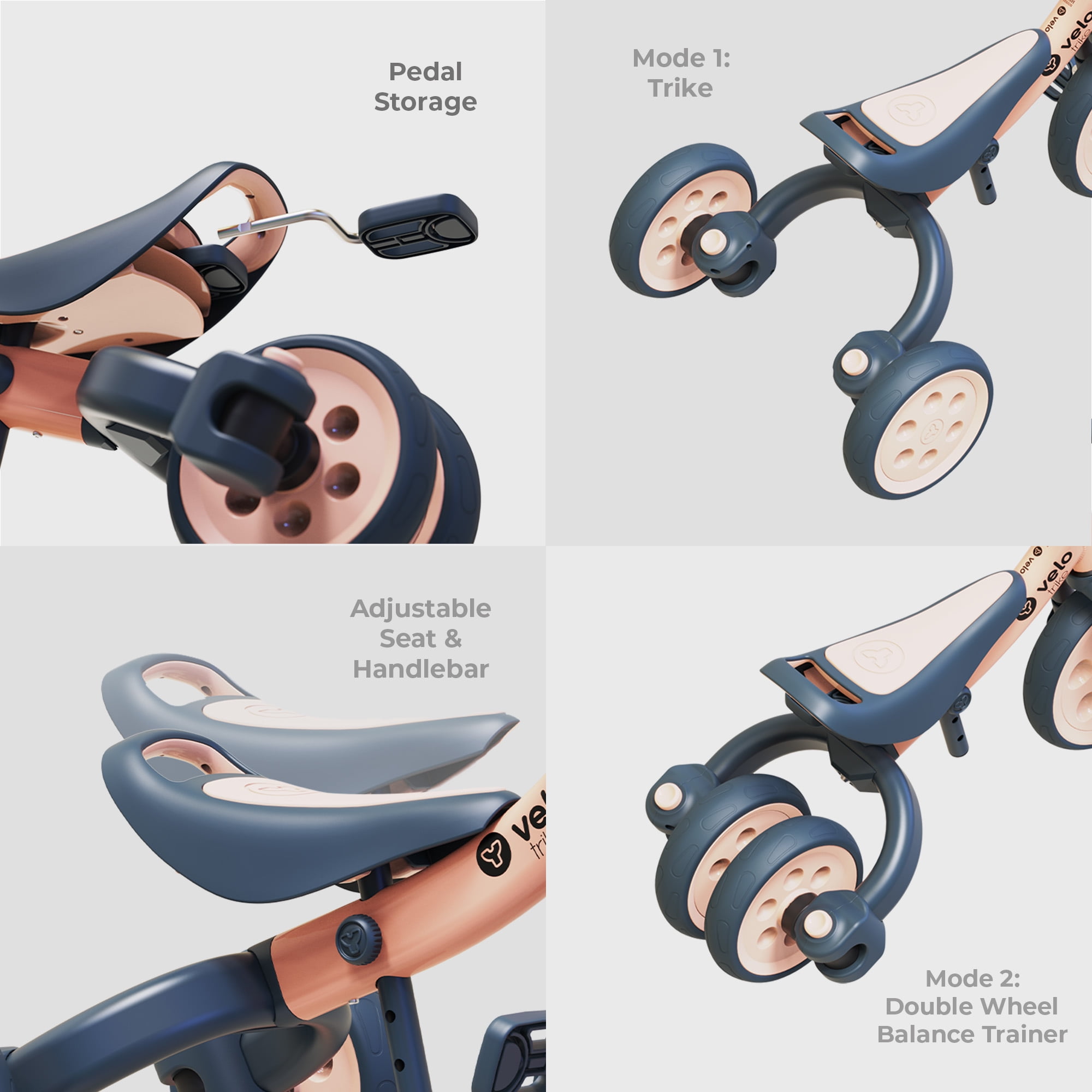 Yvolution Kids Velo Trike and Balance Bike Peach For Boys and Girls 18 Months to 3 Years Old