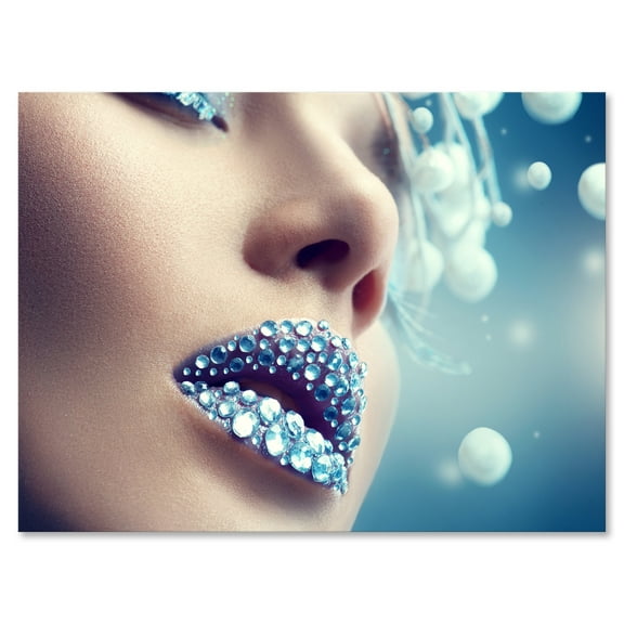 Designart ' Close-Up Of Gems On Female Lips ' Modern Canvas Wall Art Print