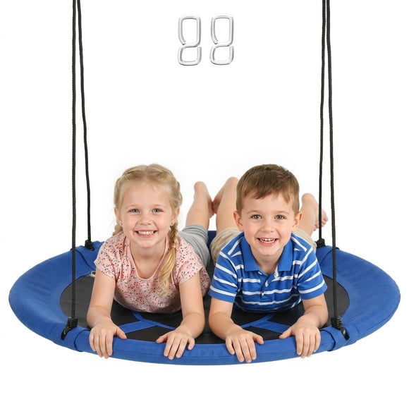 Outsunny Balançoire Soucoupe Géante Suspendue pour Arbre, Siège en Corde Toile de Nid, Bleu