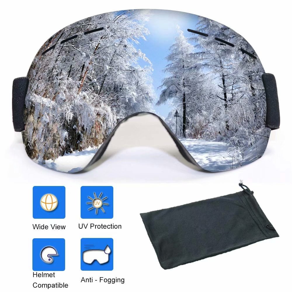 Ski Snowboard Goggles,TwoLayer AntiFog OTG Goggles with Frameless