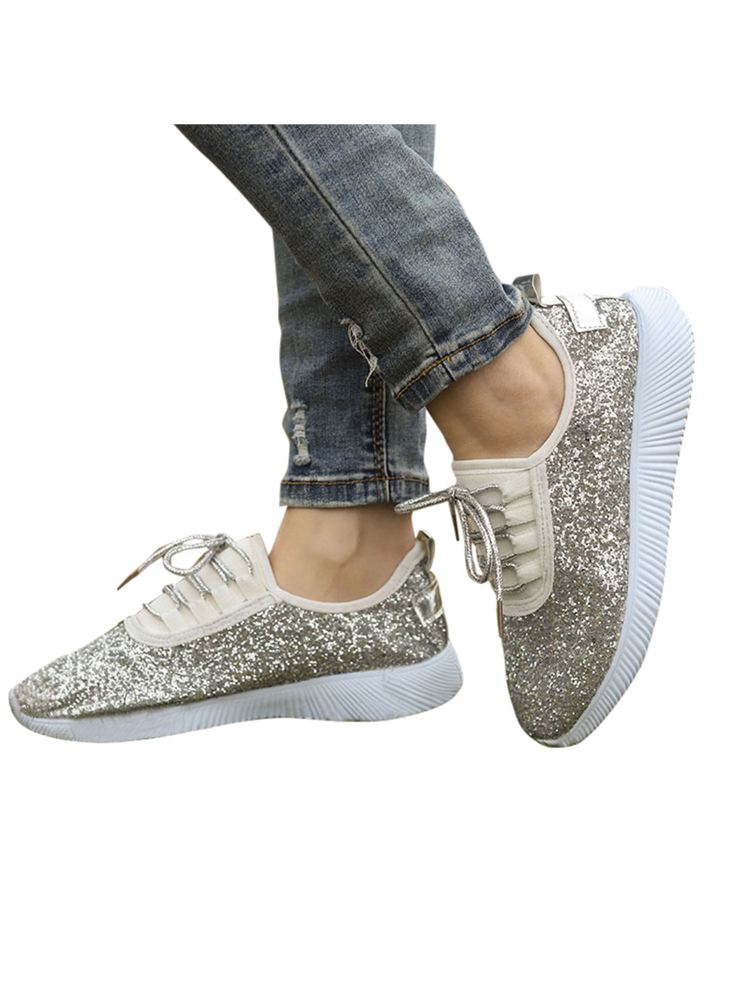 Women Sequin Glitter Sneakers Tennis Lightweight Comfort Walking Athletic Shoes