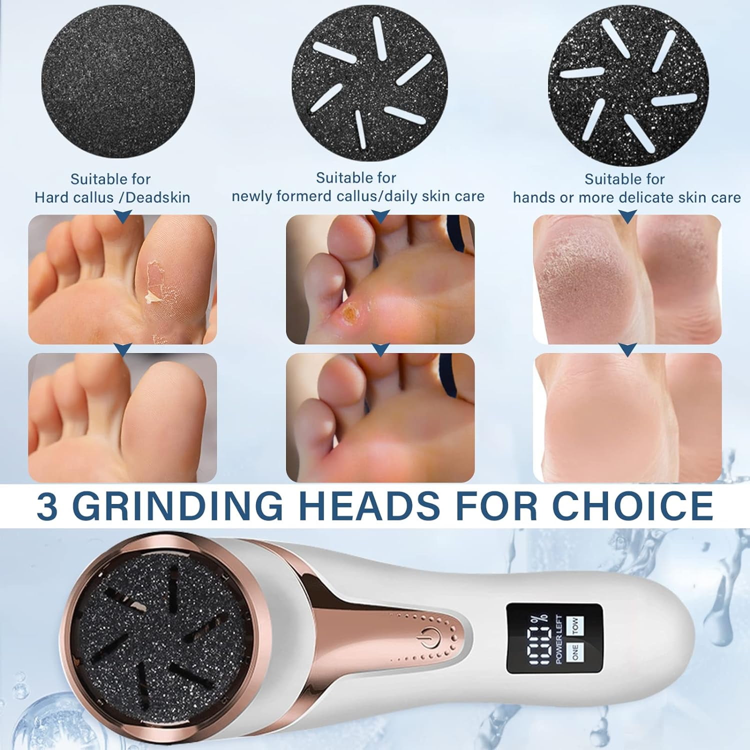 Electric Foot Callus Remover (with Dander Vacuum) Rechargeable Foot Pedicure Tool Foot File, Professional Foot Care Kit Dead Skin Remover with 3 Heads and 2 Speeds, LCD Display