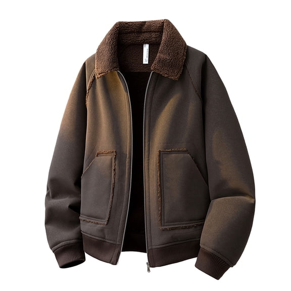 Fgnfyis Mens Winter Jacket Winter Lined Jacket with Lapel Collar Heavy Duty Thermal Outerwear Coats for Cold Weather Coats for Men Brown XXL