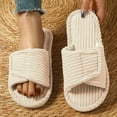 thumbnail image 2 of Women's Adjustable Open Toe House Slippers, Striped Corduroy Memory Foam Indoor Bedroom Slippers,37, 2 of 3