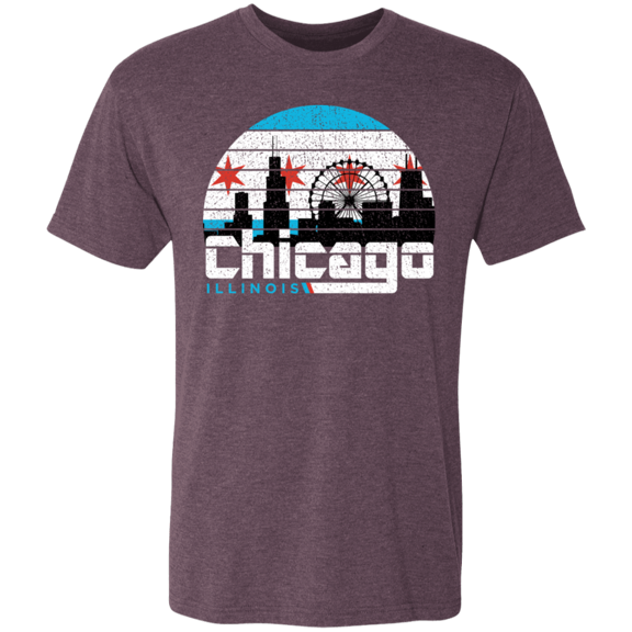 City of Chicago Skyline Sunset Tri-Blend Tee by ThirtyFive55