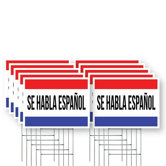 Se Habla Español Yard Sign 10 Pack of 12 Inch x 16 Inch Single Sided Weatherproof Heavy-Duty Plastic with Stake | Spanish Language Assistance, Professional Signage, Clear Display | Made