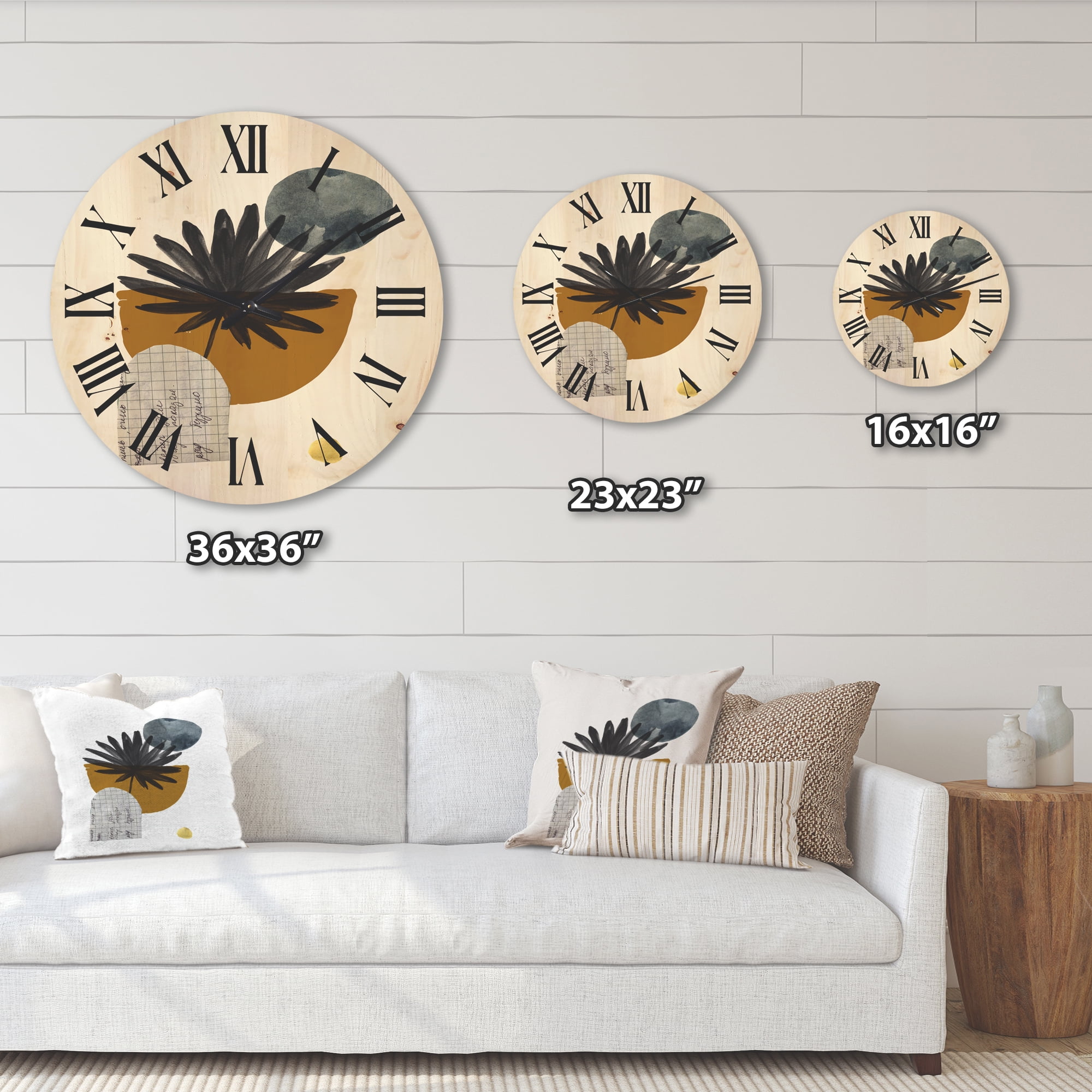 Designart 'Abstract Geometry Shapes and Tropical Palm Leaf I' Modern Wood Wall Clock