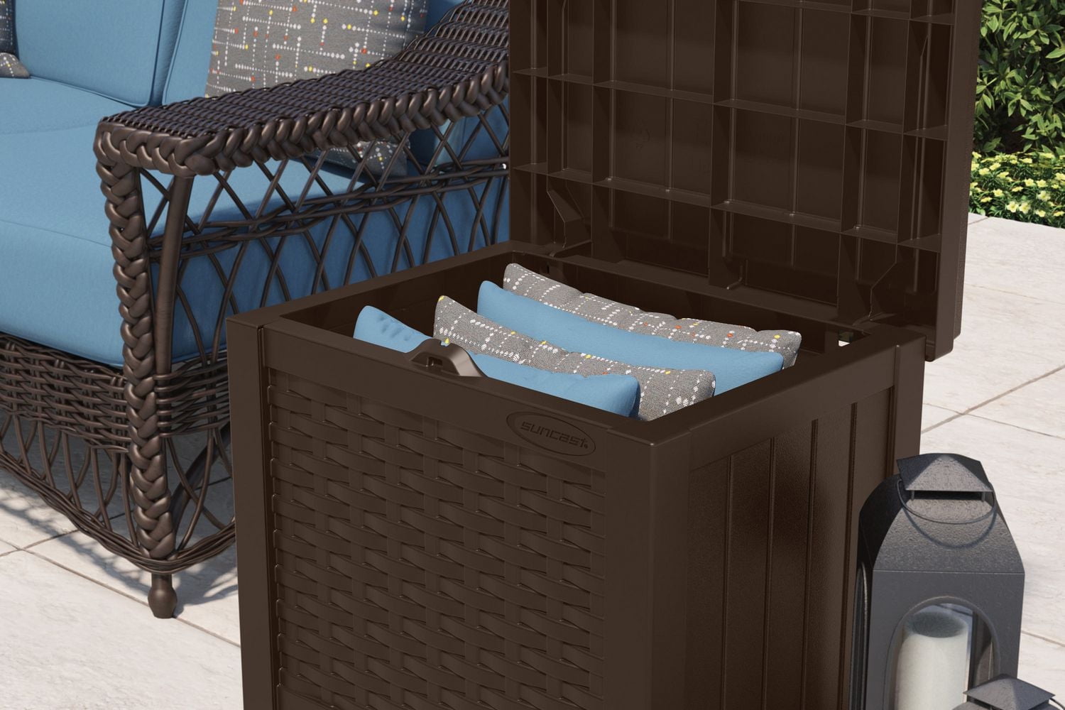 COFFRE DE TERRASSE EN RÉSINE ASPECT OSIER