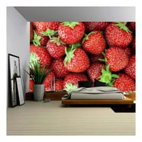 wall26 - Fresh Ripe Strawberry Closeup - Removable Wall Mural | Self-Adhesive Large Wallpaper - 100x144 inches