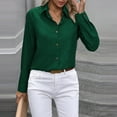 Qulqfy Casual Tops for Women Trendy Green Cotton Solid Color Lapel