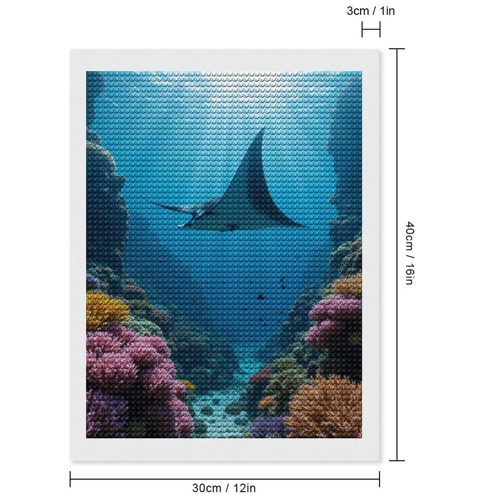 Diamond Art Kits for Adults, Coral Reef Manta Ray Ocean Scene 5D Diamond Painting Kits for Adults Beginners, DIY Full Drill Diamond Painting, Gem Art and Crafts 12x16