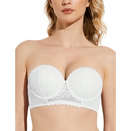 Deyllo Women s Push up Strapless Bra Plus Size Lace Underwire Full Coverage Multiway Invisible Bras White 42DD