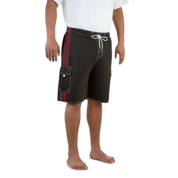 Mens Swim Trunks - Quick Dry Microfiber Swim Shorts Bathing Suit - Mens Board Shorts Swimwear-5104-blk-rd-S