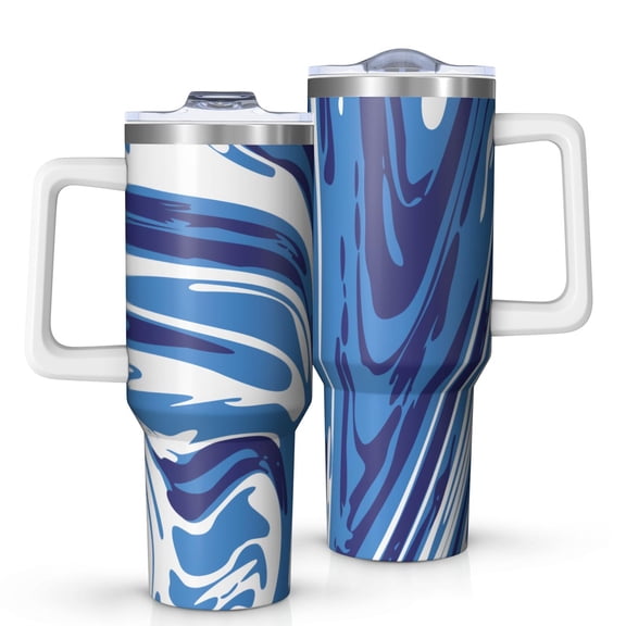 40oz Tumbler with Handle and Straw, Vacuum Insulated Stainless Steel Travel Mug, Fits Car Cup Holder, Liquid & Marble Print