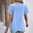thumbnail image 6 of CLOISE Summer Tee for Women Short Sleeve Tops Casual Loose V Neck Blouses Button Shirts Solid Fashion T Shirts Light Blue L, 6 of 6