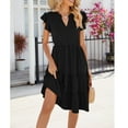 thumbnail image 2 of Women Dress V-Neck Short Sleeve T-Shirt Dress Ruffles Casual Swing Dress, 2 of 5