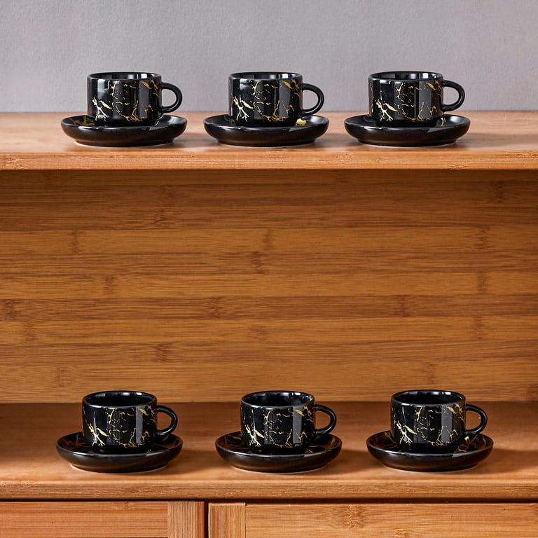Vancasso 2.5 oz Coffee Mug Sets of 6, Stackable Espresso Cups with Saucers  & Metal Stand, Ceramic Cappuccino Cups for Espresso, Tea, Black -  Walmart.com