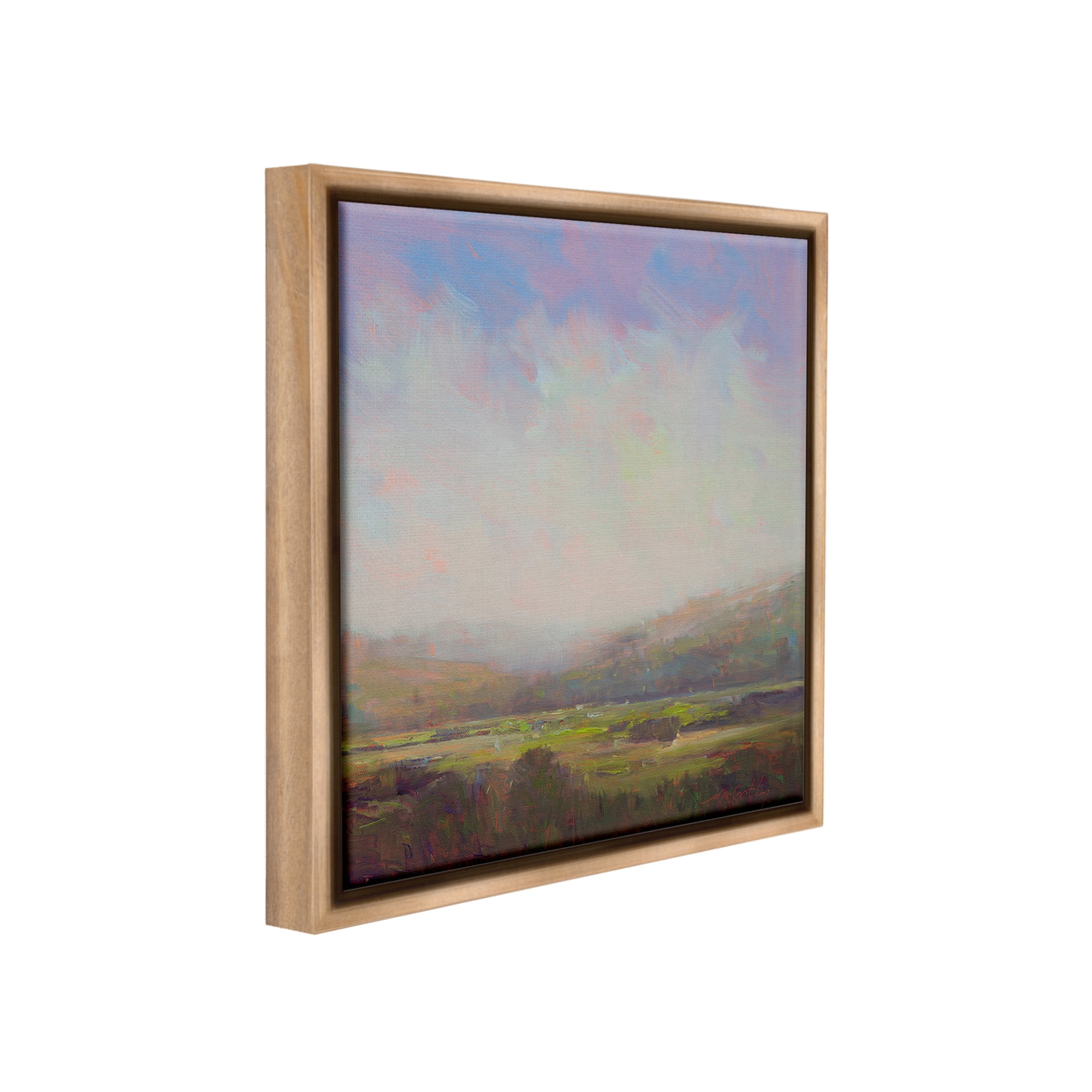 Stupell Industries Country Field & Purple Sky Landscape Painting Brown Floater Framed Canvas Art Print Wall Art, 18 x 18