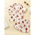 thumbnail image 3 of Toddler Girls Floral Silk Pajamas 1-6Y Short Sleeve Button-Up Top Shorts Summer 2PC Flowers Satin Pajamas Set, 3 of 10
