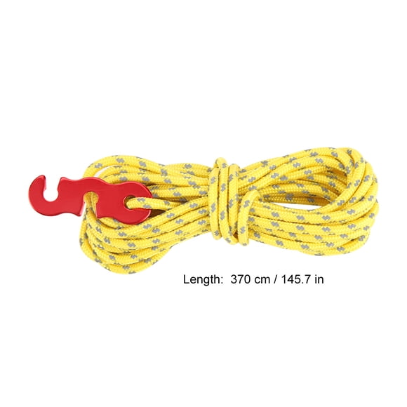 Corde à Vent Tente Corde à Vent Polyester Nylon Ensemble 4 Pcs Corde à Vent Réfléchissante Tente Corde de Camping Ligne de Guidon avec Boucle en S Crochet Jaune