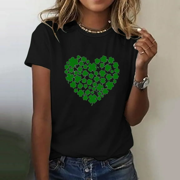 Aayomet St Patrick's Day Casual Tops For Women Summer Tops for Women V Neck Short Sleeve T Shirt Loose Fit Ruffle Peplum Tops ,Black M