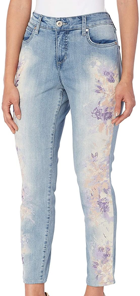 Bandolino Womens Mandie Jeans Slim Crop Floral Embroidered 16