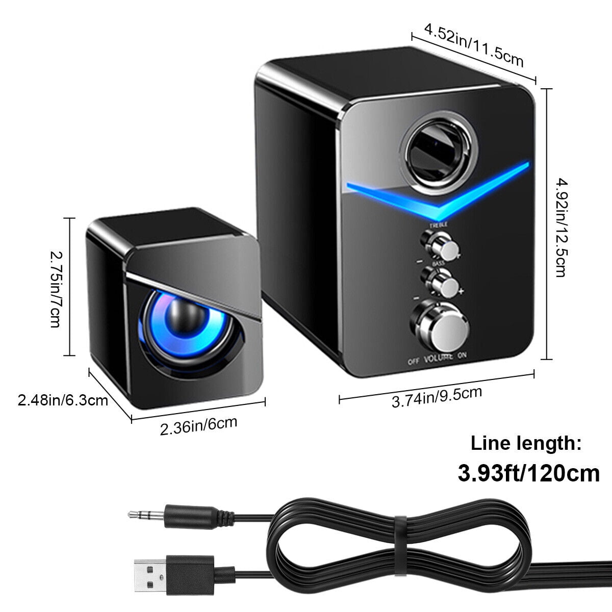 Curuk USB Wired Computer Speakers System Stereo heavy Bass Subwoofer LED For Desktop Laptop PC TV