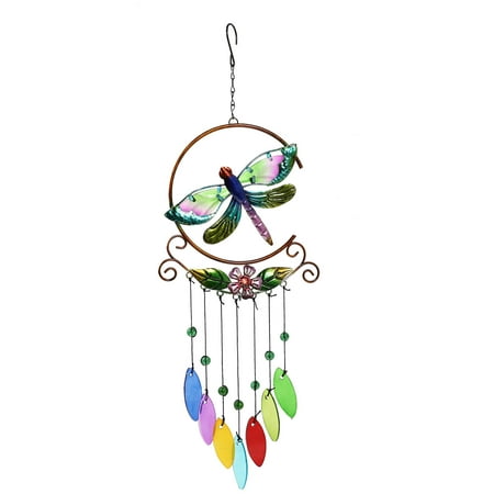 

1Pc Metal Windbell Seven Color Glass Sheet Pendant Creative Iron Art Windbell