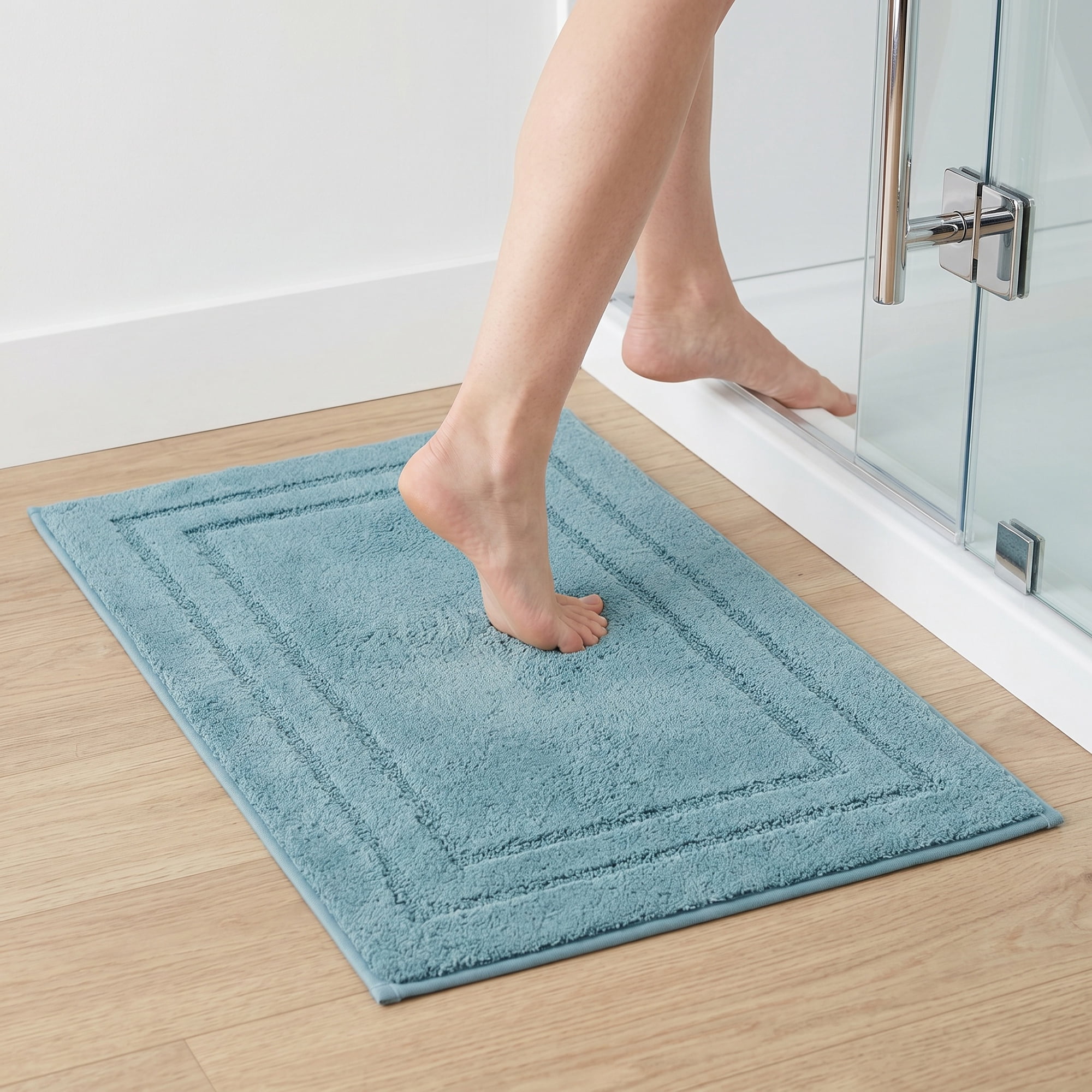 Unique Bargains Soft Non Slip Absorbent Shaggy Microfiber Bathroom Rug Blue 32" x 20"