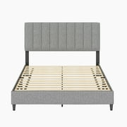 Boyd Sleep Leah Gray Linen Full Size Fully Upholstered Platform Bed Frame with Adjustable Headboard