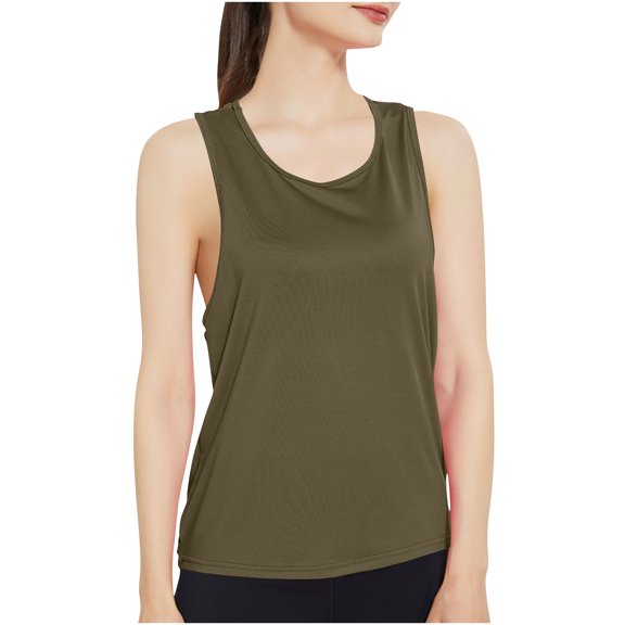 UYISJ Workout Tops for Women Mesh Breathable Sport Yoga Vest Quick Dry Sleeveless Loose Fit Yoga Shirts Racerback Tank Tops Army Green L
