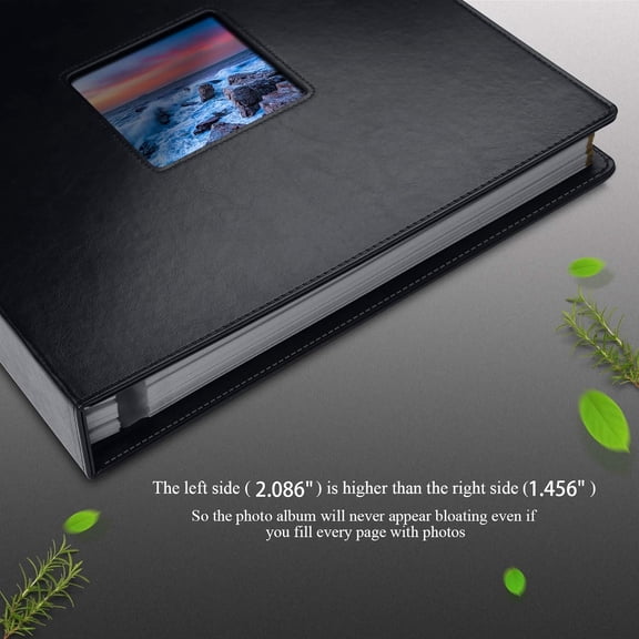 Photo Album Self-Adhesive, 100 Pages Sticky Page, Leather Cover, Magnetic Scrapbook Family Albums for Christmas Gifts, Birthday Wedding Memory Photo Book 4X6, 5X7, 6X8 8X10 Big Black