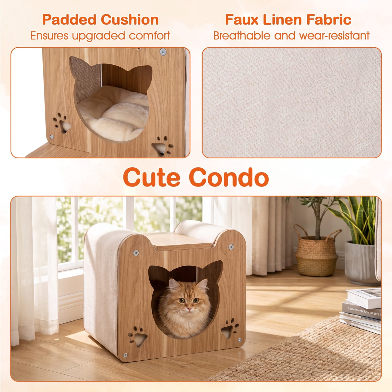 Vebreda Floor-to-Ceiling Cat Tree with Hidden Litter Box Enclosure, Adjustable Cat Tower with Condo, Sisal Scratching Posts, 101-108.5 Inch, Brown