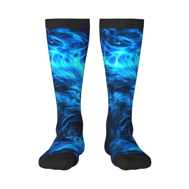 Fotbe Wolf Calcetas Divertidas Estampadas para Hombre y Mujer, Calcetas de Algodón hasta la Rodilla para Caminar, Correr, Enfermería y Embarazo