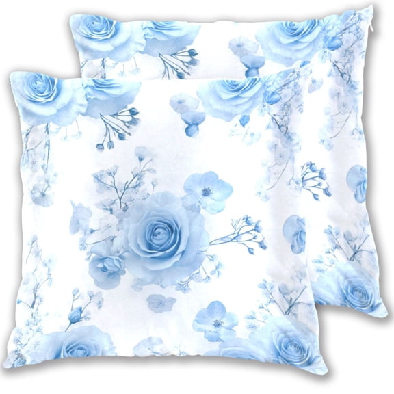 Babysbreath and Blue Roses Throw Pillow Covers Pillowcases 16 x 16 Inch Home Decor 2 Packs for Bedroom Sofa