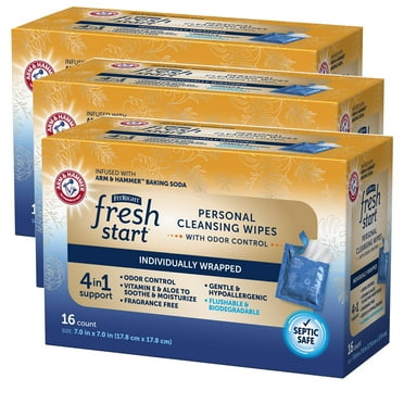 FitRight Fresh Start Flushable Incontinence Wipes, 48 Count, Individually Wrapped, (Pack of 3)