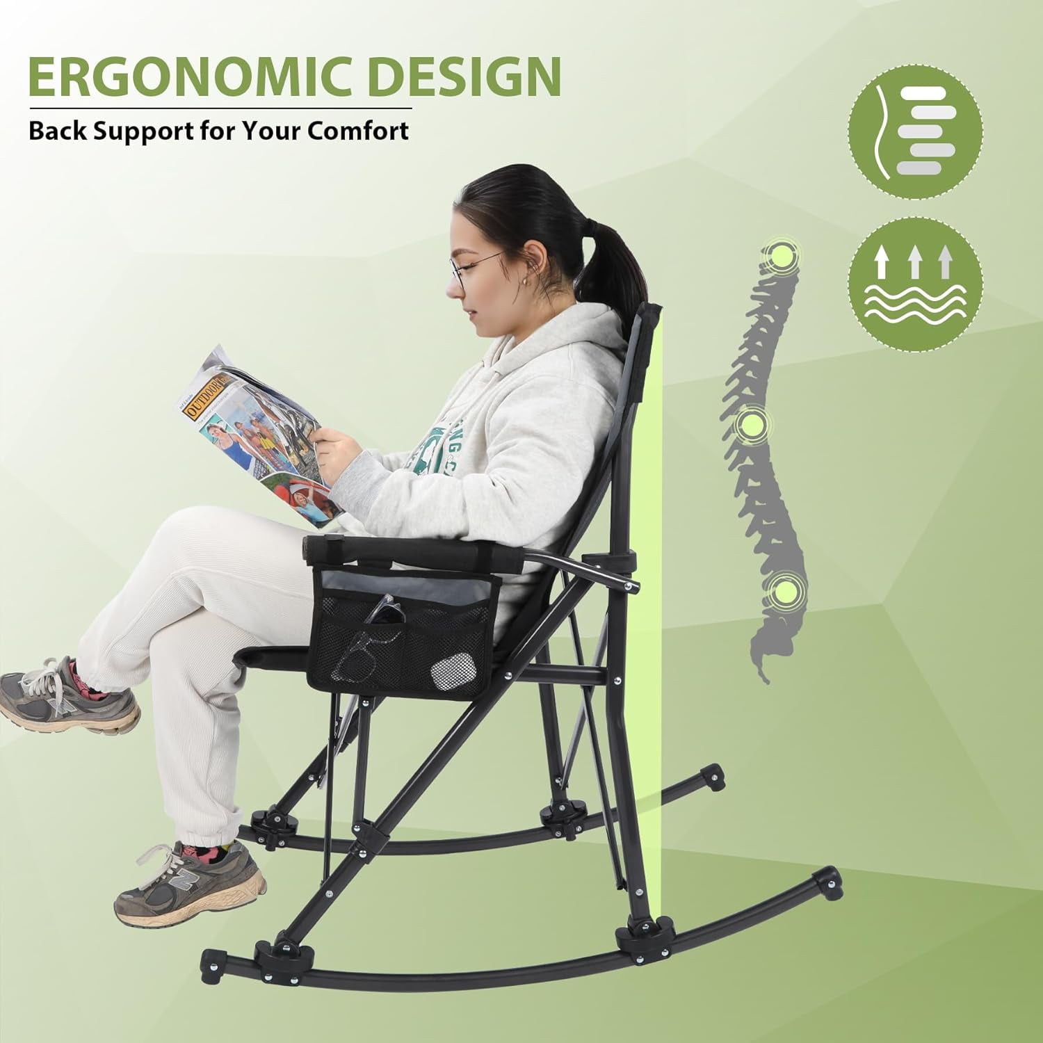REDCAMP 2 in 1 Oversized Folding Rocking Camping Chair with Removable Rockers, Portable Rocker with High Back Hard Armchair for Patio Lawn Outdoors