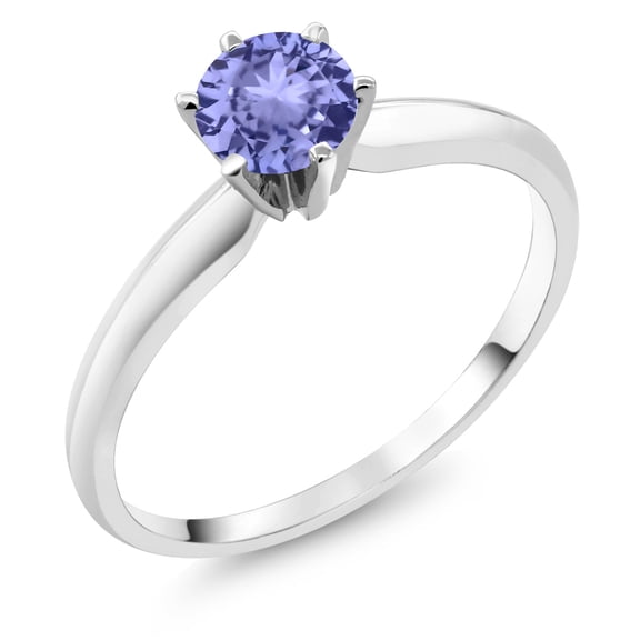 Gem Stone King 18K White Gold Blue Tanzanite Engagement Solitaire Ring for Women (0.46 Cttw, Round 5MM, Gemstone December Birthstone, Size 7)