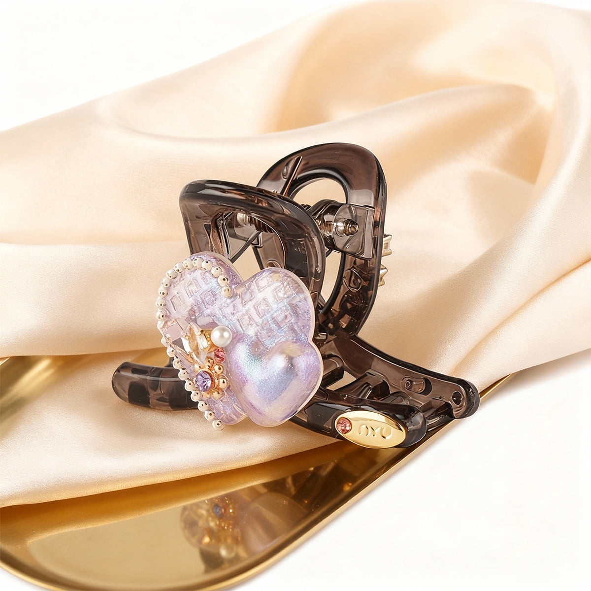 French Heart Hair Claw Clip, Sparkling Crystal Accessory, Luxury Trendy, Strong Hold Non Slip, Daily Wedding Party Gifts For Women
