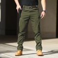 thumbnail image 1 of Carpenter Pants for Men, Men's Solid Color Outdoor Stretch Overalls with Large Pockets Loose Soft Pants Rainproof Training Pants Mens Sweatpants Army Green XL, 1 of 9