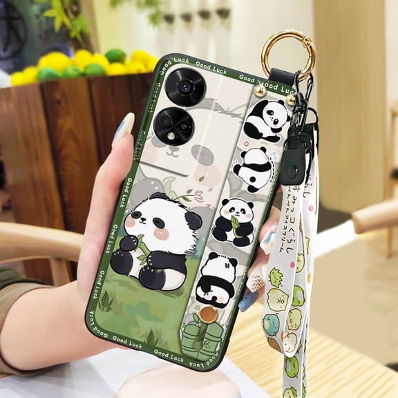 KBS-Phone Case For TCL 50 5G, Protective Silicone Kickstand Wristband Lanyard Anti-dust Durable Wrist Strap Fashion Design Cute Ring Shockproof Anti-knock Waterproof Soft case Panda