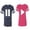 Men Navy / Women Pink, variant on Play Pause Unisex Couple Matching Cotton Jersey style T-Shirt Contrasting stripes on sleeves (Men Navy / Women Black) (Men S / Women S)