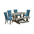 thumbnail image 2 of East West Furniture V-Style 6-piece Wood Dining Room Table Set in Jacobean Brown, 2 of 10