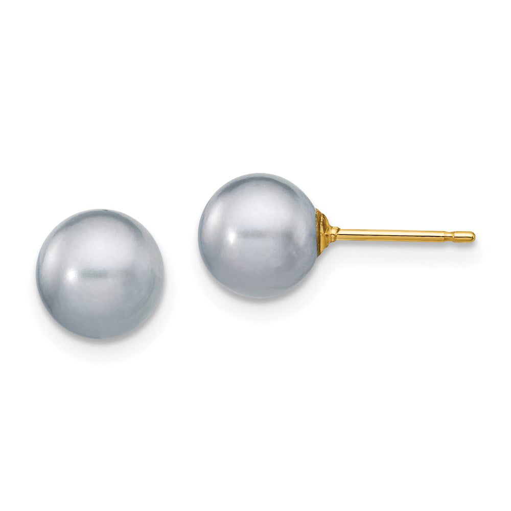 Real 14kt 8-9mm Coffee Round Freshwater Cultured Pearl Stud Post Earrings 