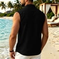 thumbnail image 4 of DwelliawoMen's Sleeveless Button Down Beach Shirts Cotton and Linen Plain Color Lapel Collar Tank Tops with Pocket Summer Casual ShirtBlack2xL, 4 of 5