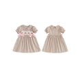 thumbnail image 2 of BemeyourBBs Toddler Baby Girl Thanksgiving Dress Outfit  Baby Girls Summer Fall Smocked Dress Clothes Cute Turkey Embroidery Puff Short Sleeve Doll Collar Plaid Giangham Dress, 2 of 8