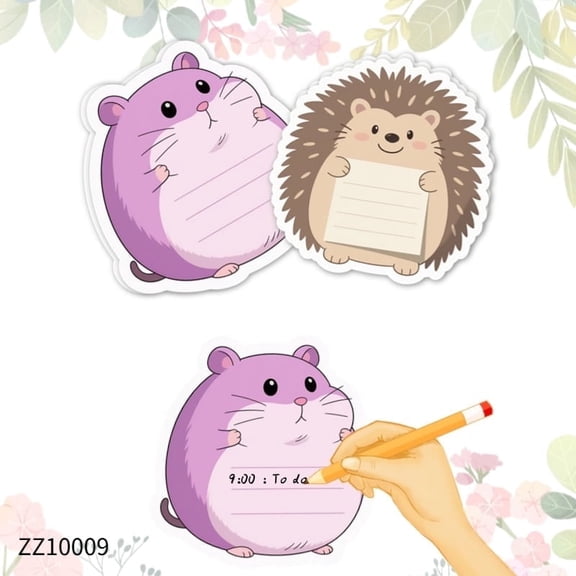 Cute Hamster & Hedgehog Shaped Sticky Notes, Kawaii Animal Memo Pads for Desk Decoration & Notes,Kawaii Decoration Message Labels Office Note Markers, Sticky Notes - Multi-Color Notepads for Office